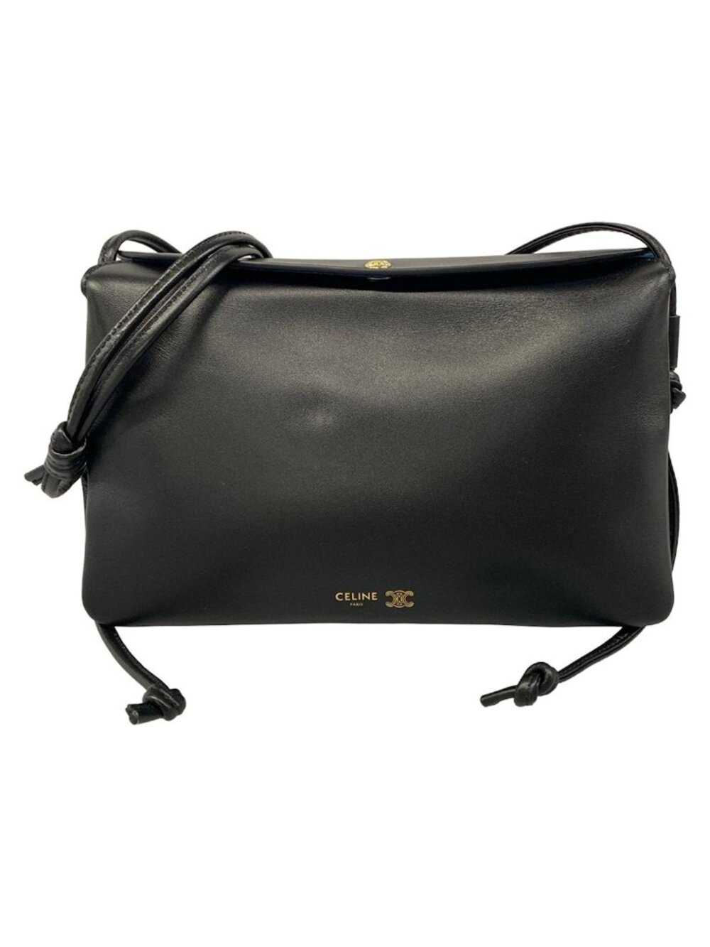 Celine Shoulder Bag Trio Flap Black Lambskin